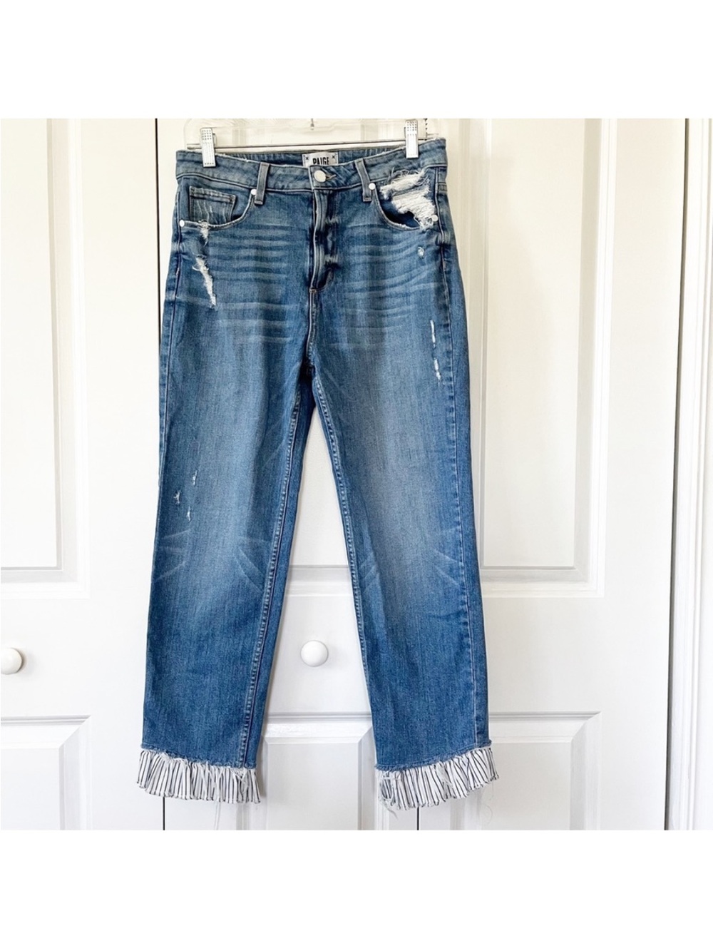 PAIGE High Rise (Sarah) Straight Ruffled Hem Crop Jeans - Picture 5 of 12